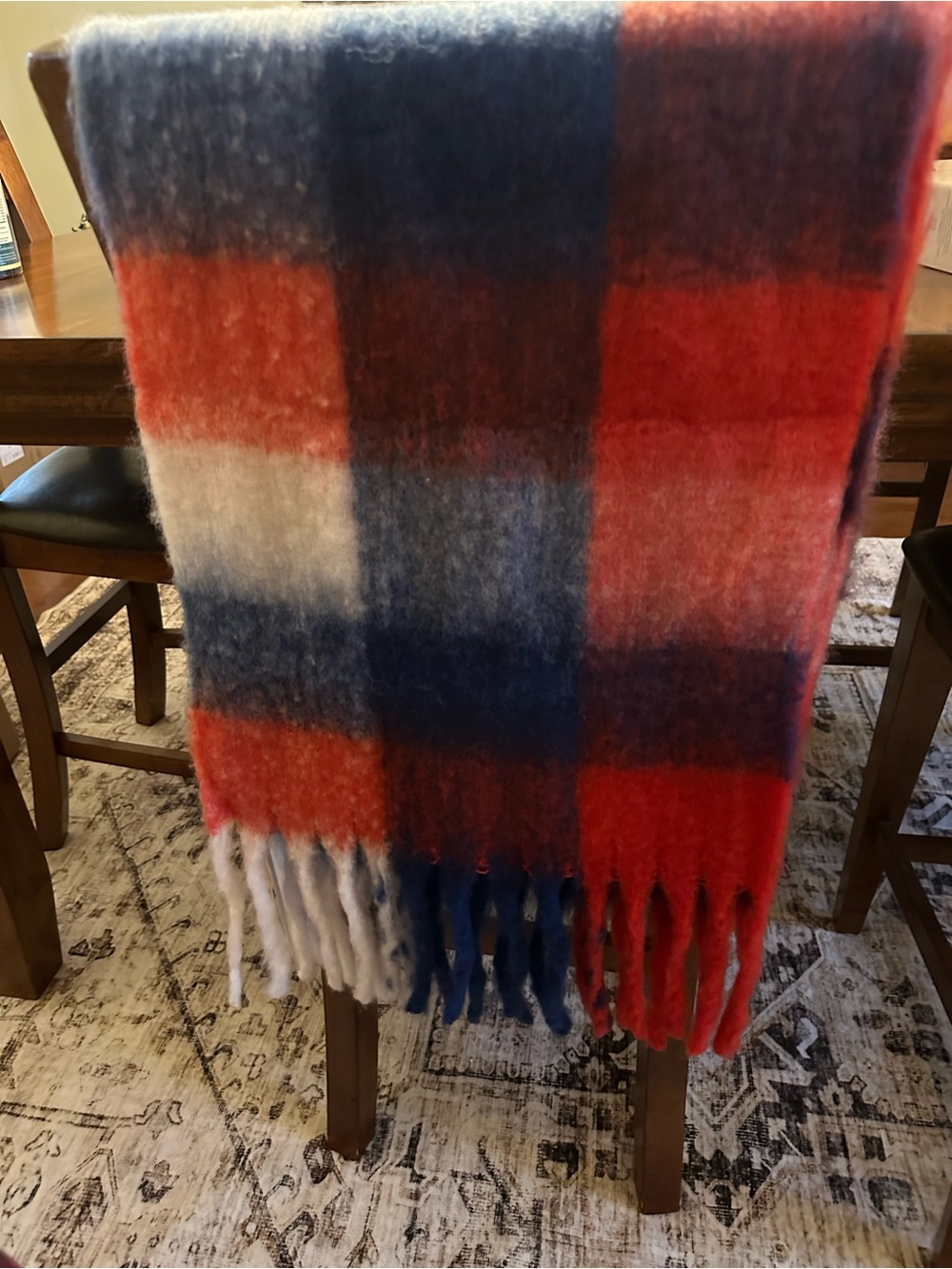 Wander Red, Blue & White Plaid Fringe Scarf